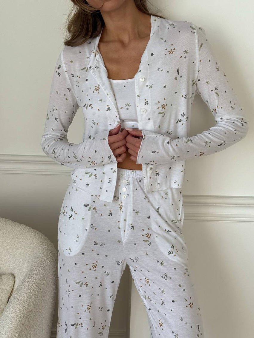 Knitted Jacquard Three Piece Pajama Set Lightweight Vest, Blazer Pants for Women | noémi
