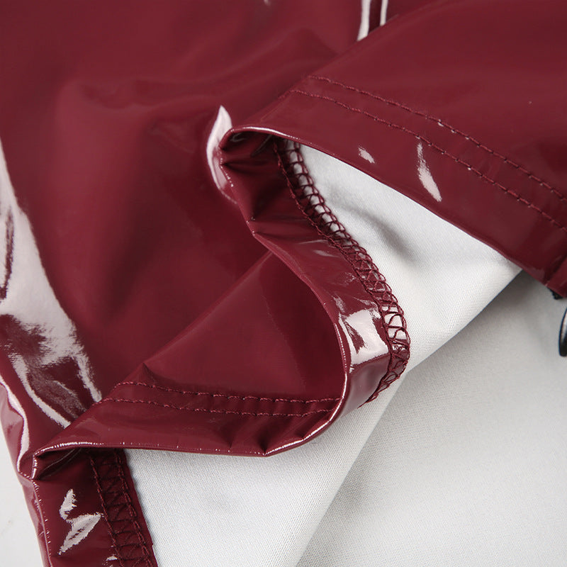 Wine Red Faux Leather Halter Top | Backless, ZipUp Camisole with LaceUp Detail | noémi