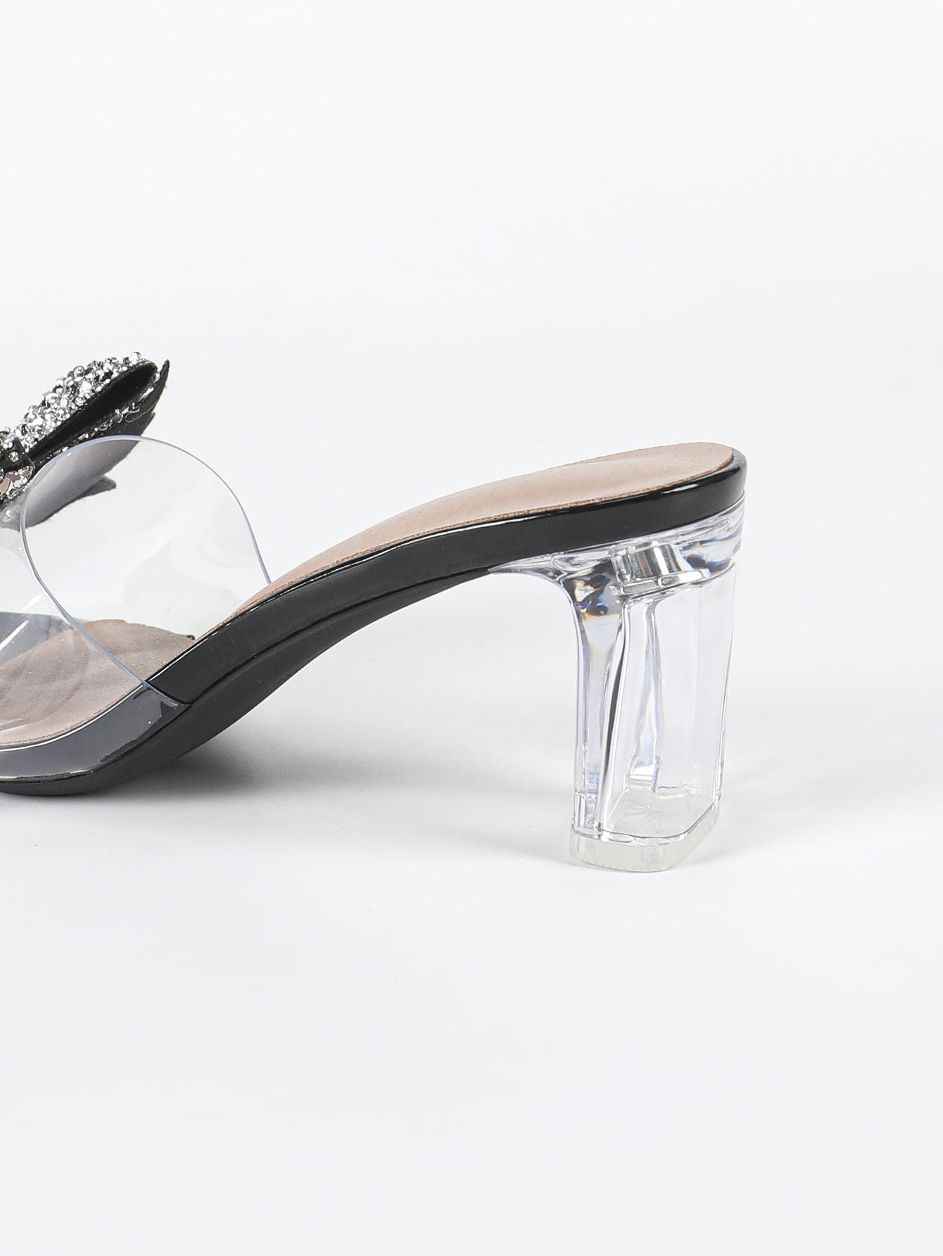 Crystal Bow Heeled Slippers | Clear Summer Slide Sandals with Transparent Heel | noémi
