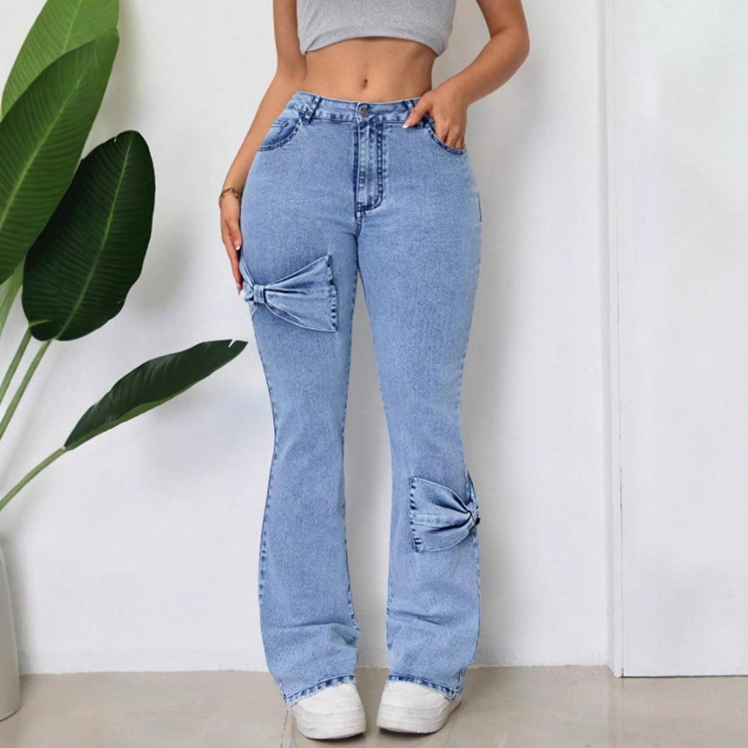 Butterfly Patchwork Flare Jeans | High Waist Bootcut Denim Trousers | noémi