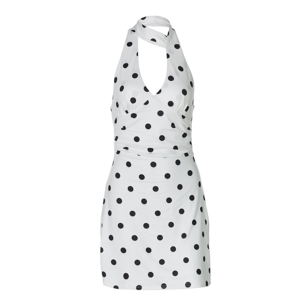 Women's Summer Halter Polka Dot Dress | Backless, Ribbon Tie, Elegant Midi | noémi