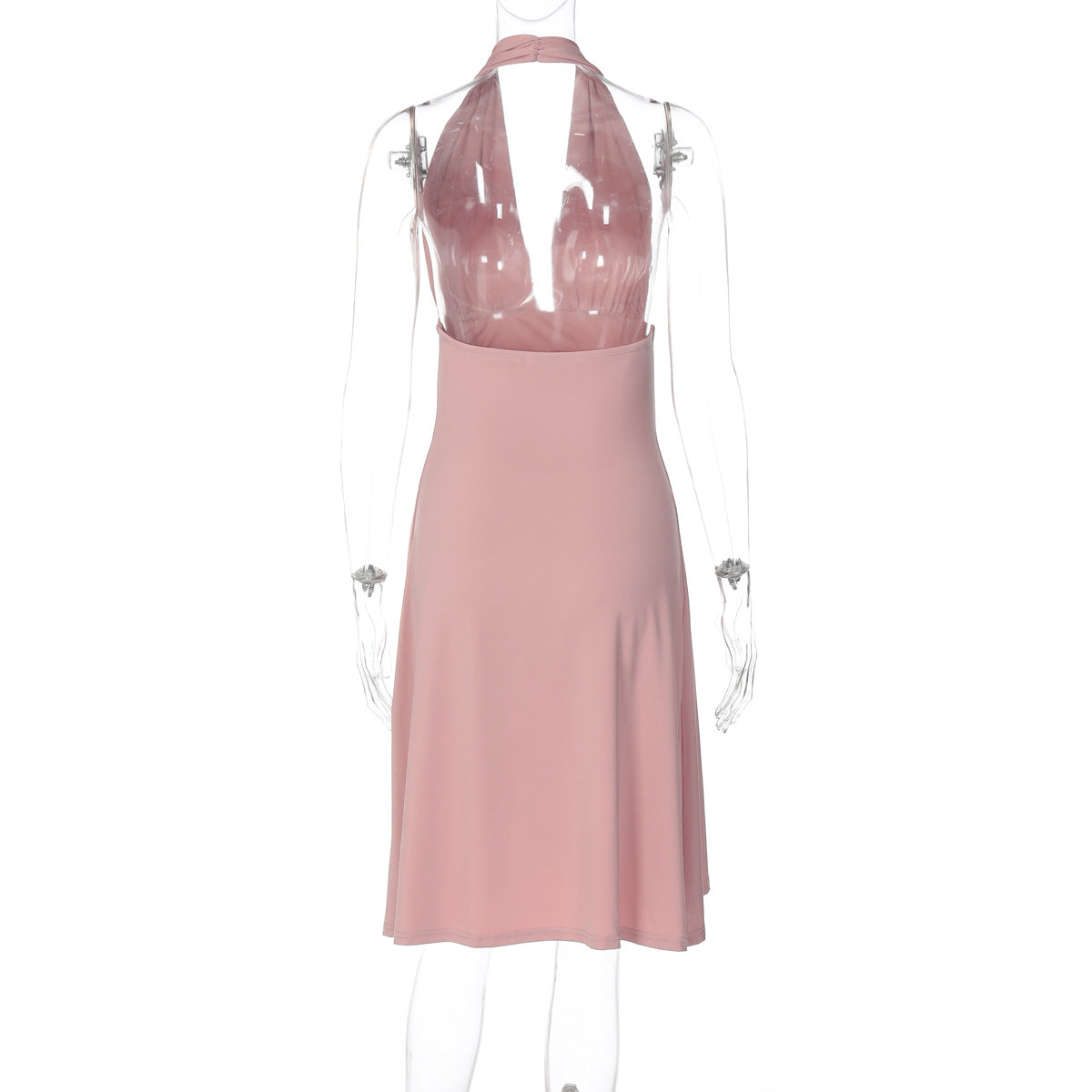 Summer Halter Dress, V Neck, Backless, Ruffle Hem, Waist Sculpting | noémi