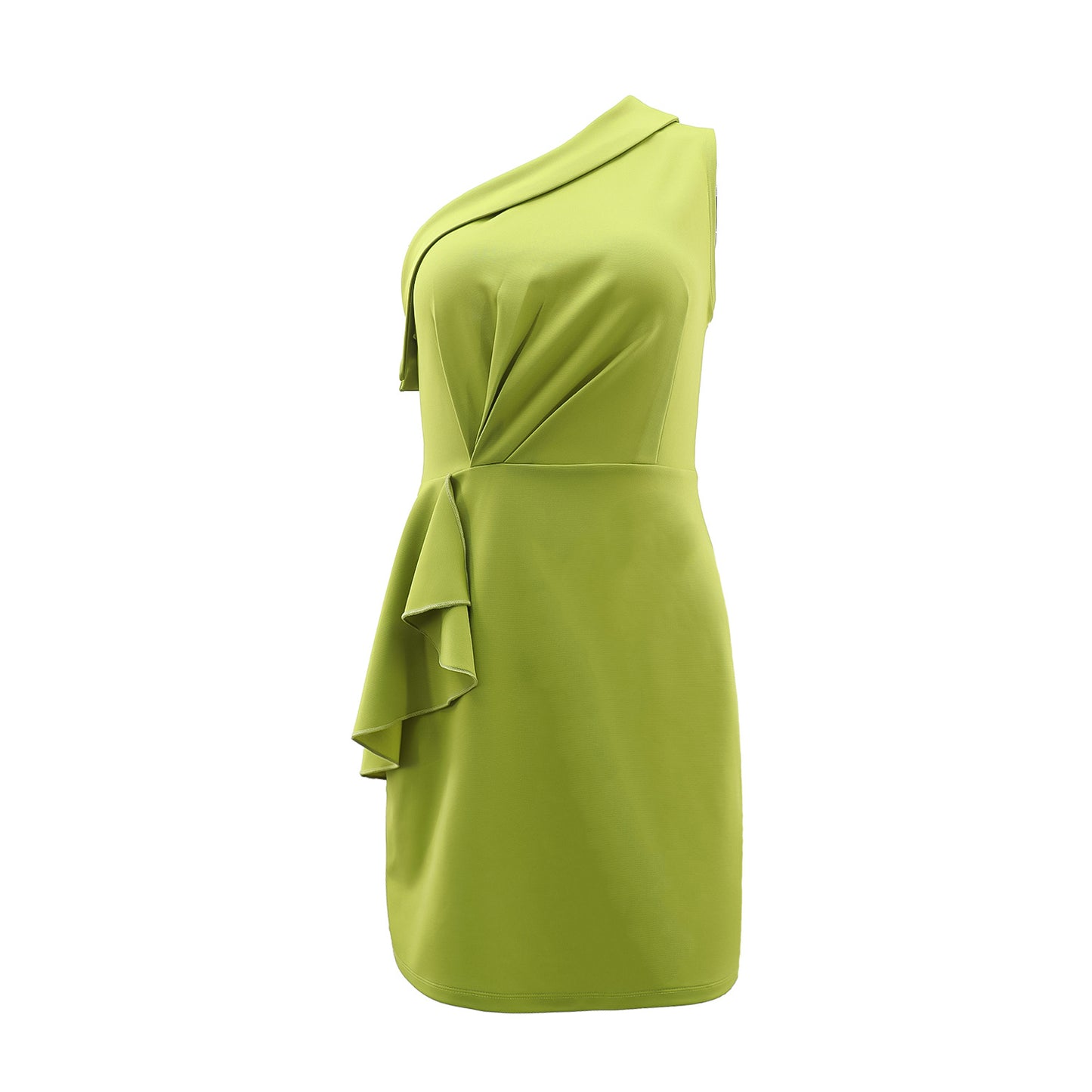 Olive Green One Shoulder Ruffled Mini Dress | noémi