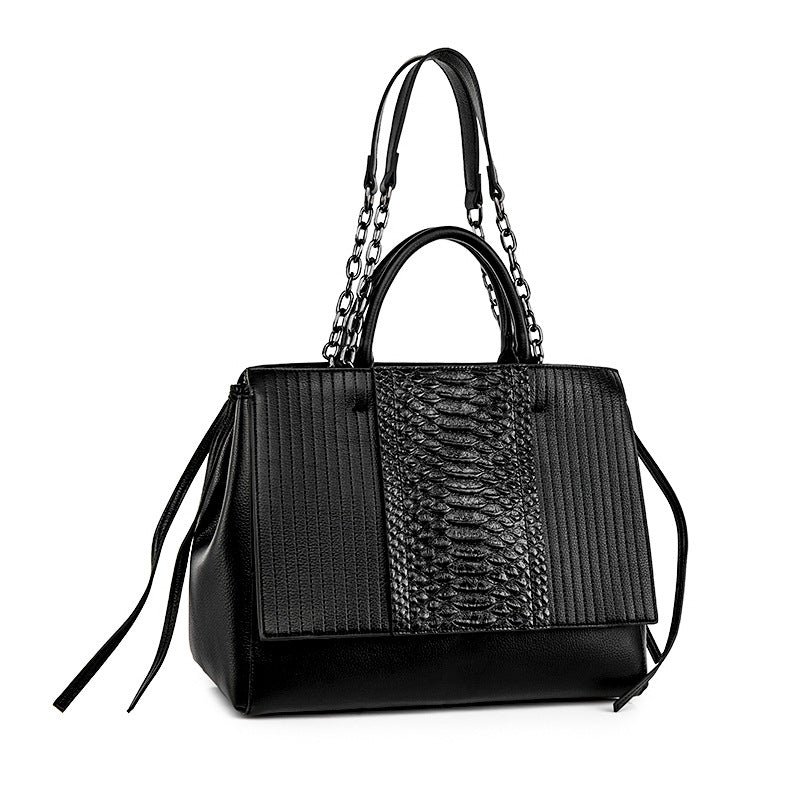 Crocodile-Embossed Faux-Leather Shoulder Tote Bag – Large-Capacity Office Carryall, Brown | noémi