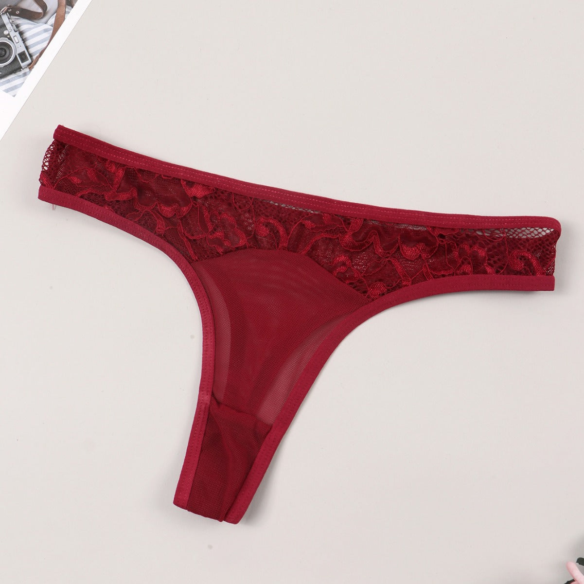 Lace Trim TShaped Panties with Transparent Details and Cotton Crotch Comfort | noémi