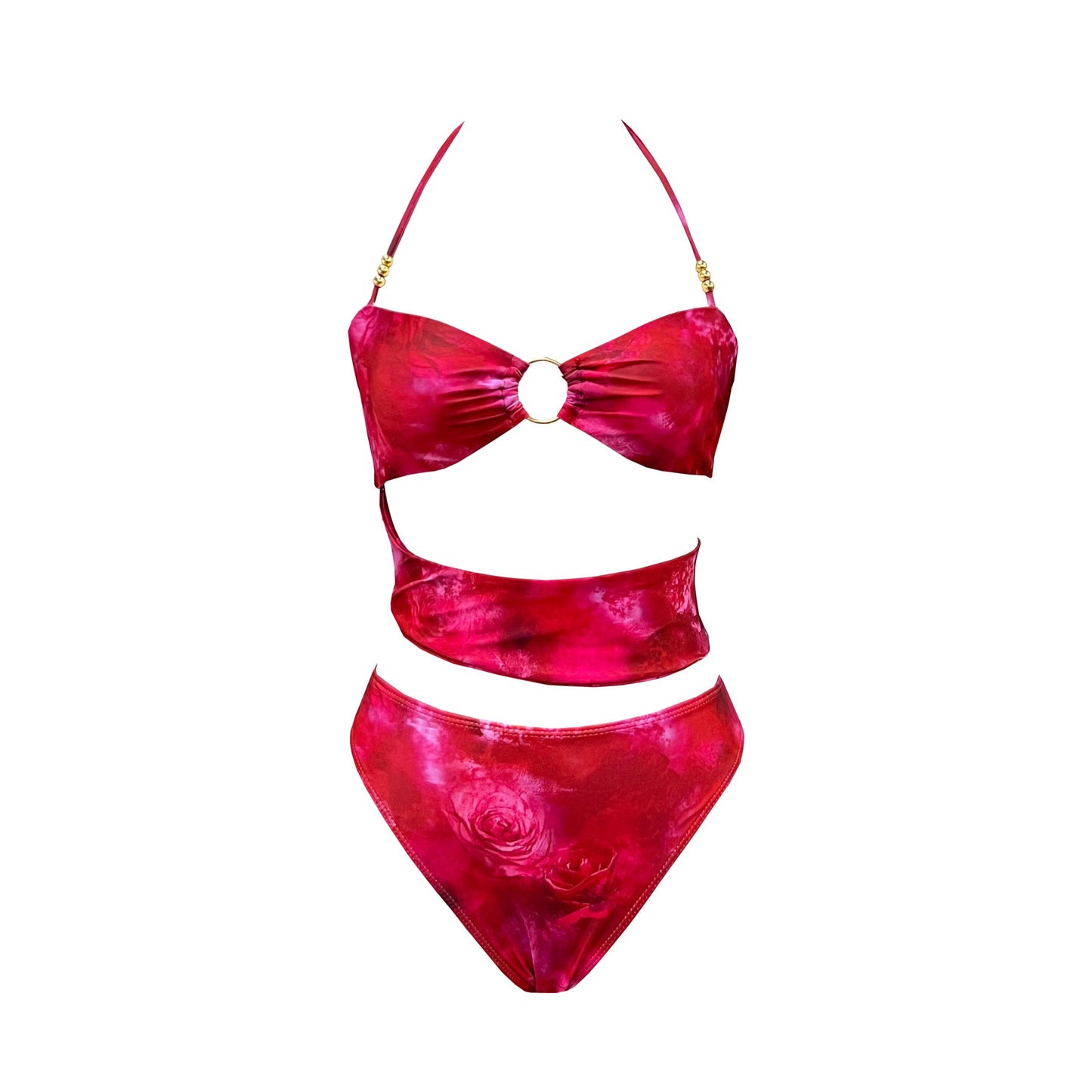 Retro Print Multi Strap Cutout Swimsuit & Wrap Skirt Set | Two Piece Beachwear | noémi