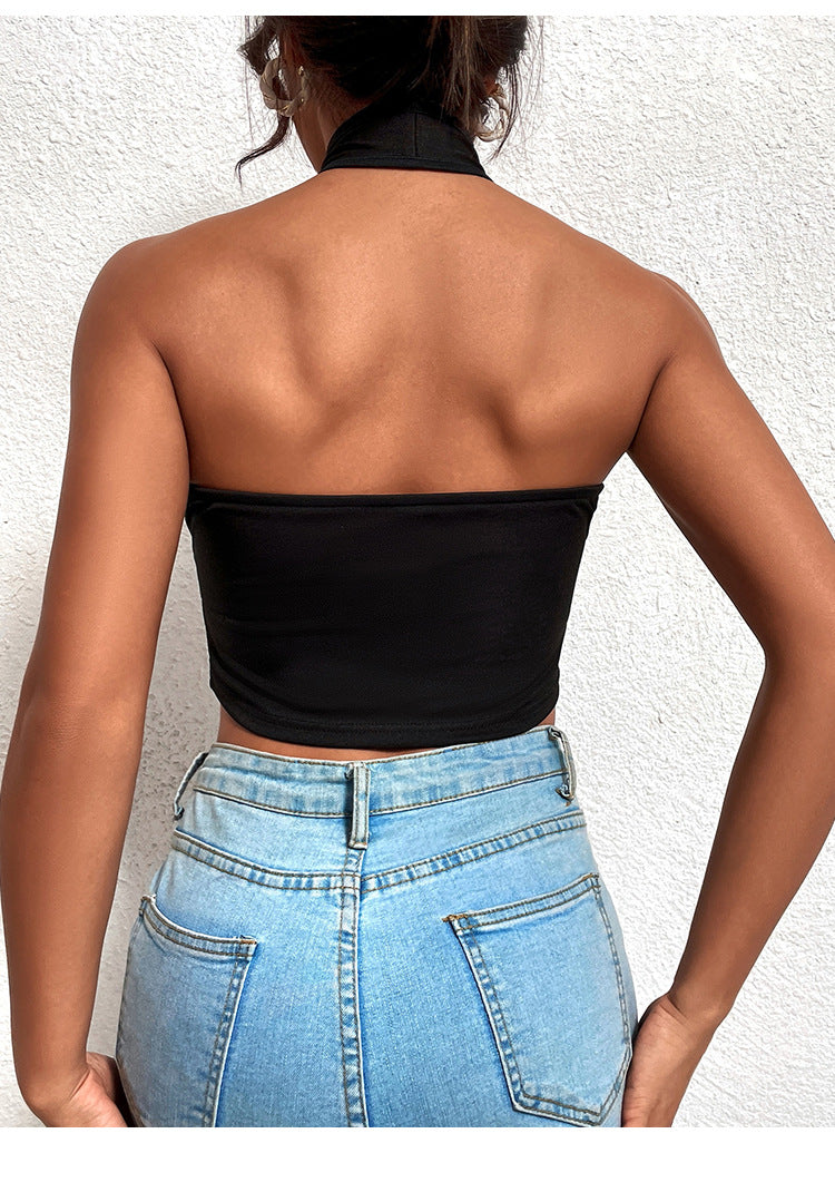 Womens Criss Cross Halter Top | Slim Fit Sleeveless Knit Crop Tank | noémi