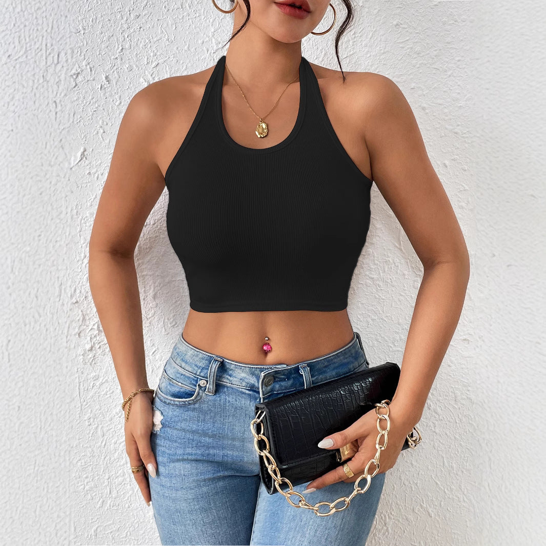 Black Ribbed Halter Neck Crop Top | High Neck Minimalist Knit Tank | Sleek & Stretchy | noémi