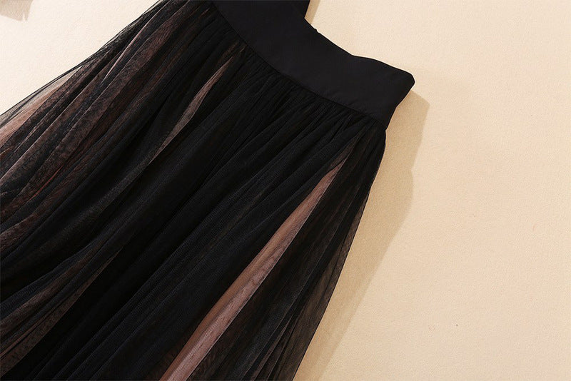 Double Breasted Green Collar Top Multi Layer Mesh Pleated Skirt Set | noémi