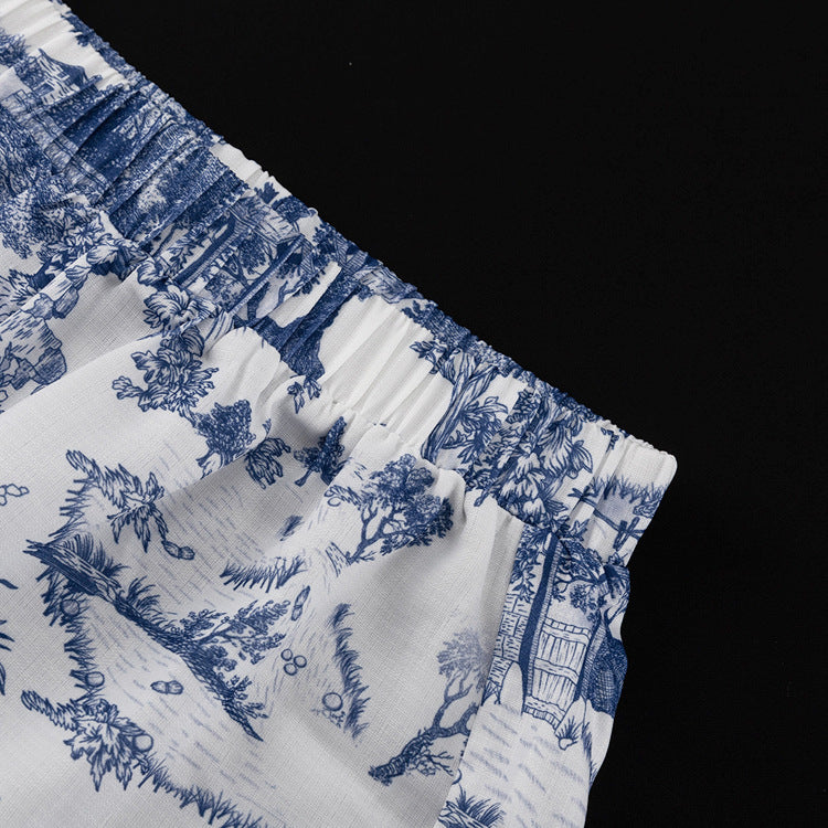 Two Piece Set | Womens Printed Polo Collar Top & Shorts with Lace Up Detail | noémi