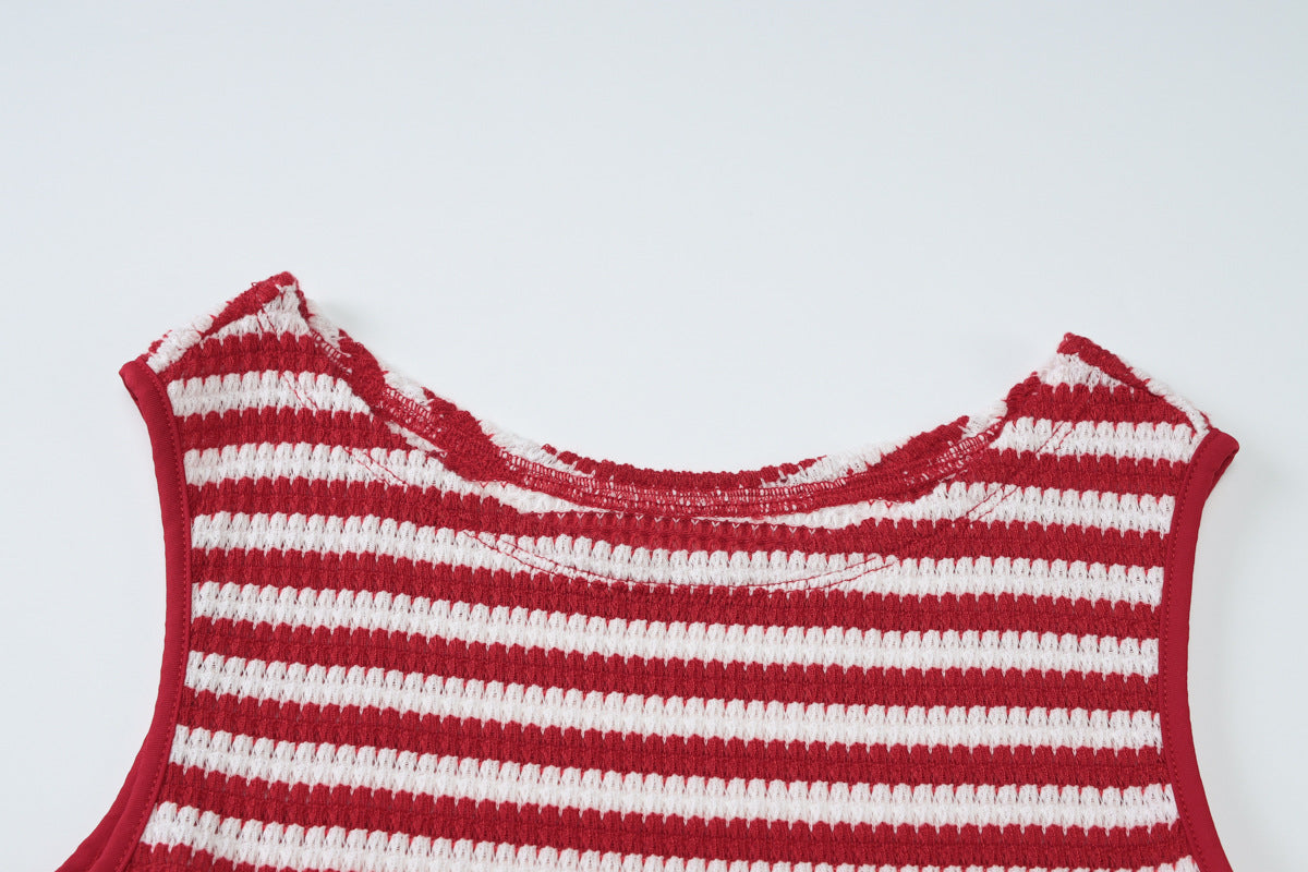 Striped Knit Two Piece Set | Sleeveless Crop Top Slim Fit Shorts | noémi