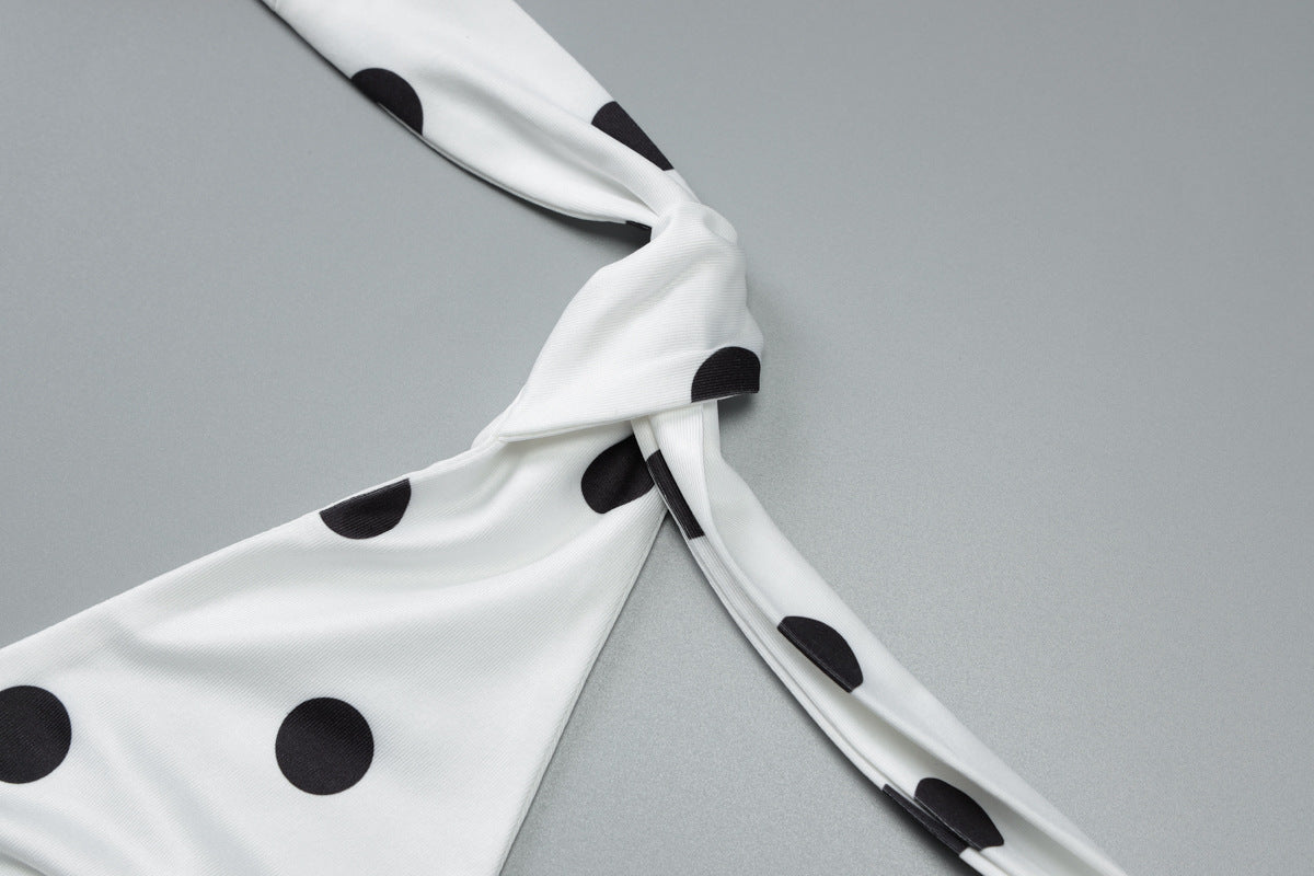Women's Summer Halter Polka Dot Dress | Backless, Ribbon Tie, Elegant Midi | noémi