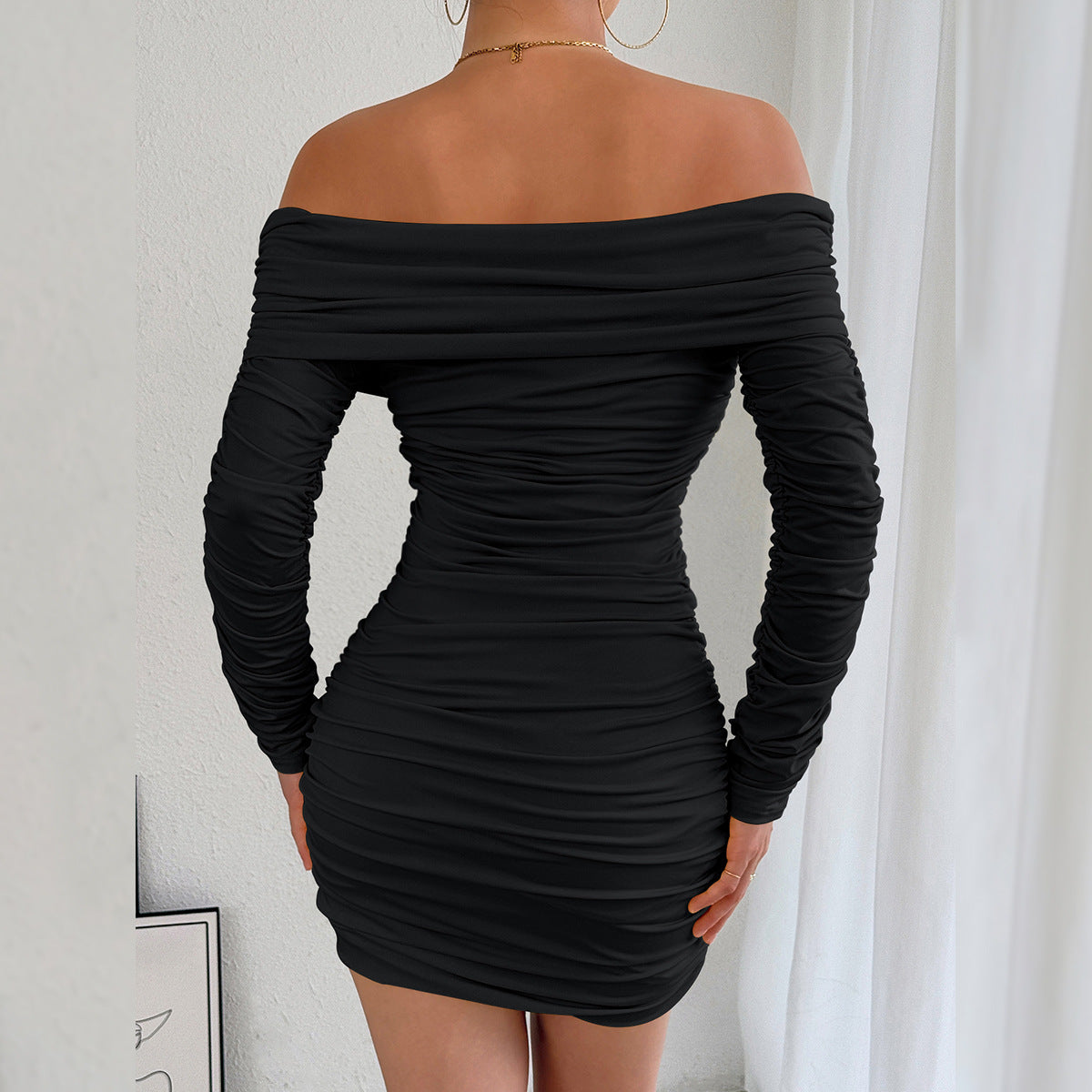 Off Shoulder Pleated Bodycon Dress | Womens Slim Fit Sheath Dress | noémi `