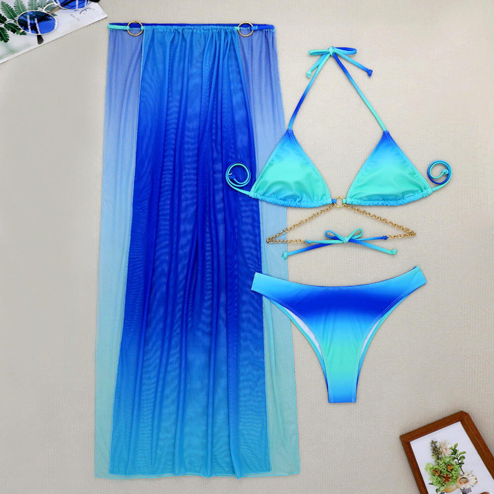 Gradient Mesh Maxi Dress & Drawstring Banded Bikini | 3 Piece Beach Glam Set | noémi