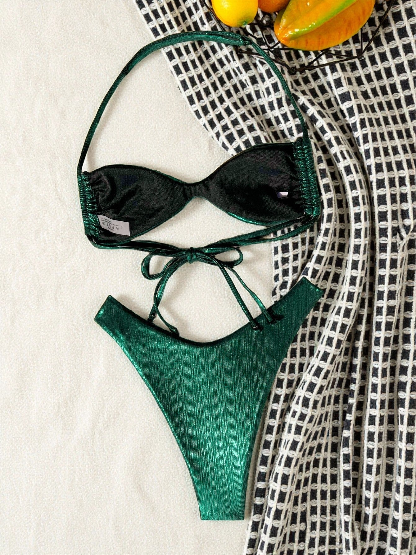 Green Metallic Bikini Set | Open Back Tie Swimsuit for Women | noémi