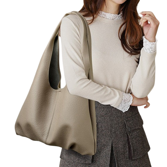 Soft Faux-Leather Shoulder Tote Bag – Large-Capacity Office Carryall, Brown | noémi