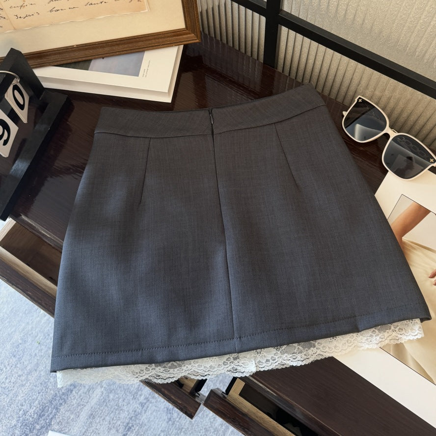 Split Bow Lace Trim Mini Skirt | High Waist Hip Skirt | noémi
