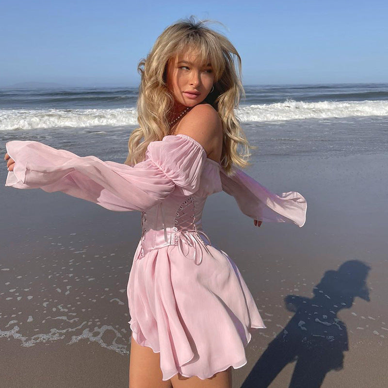 Womens Chiffon Corset Two Piece Off Shoulder Dress Set | noémi