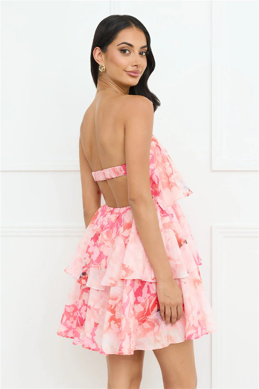 Chiffon Layered Strapless Draped Midi Dress | noémi