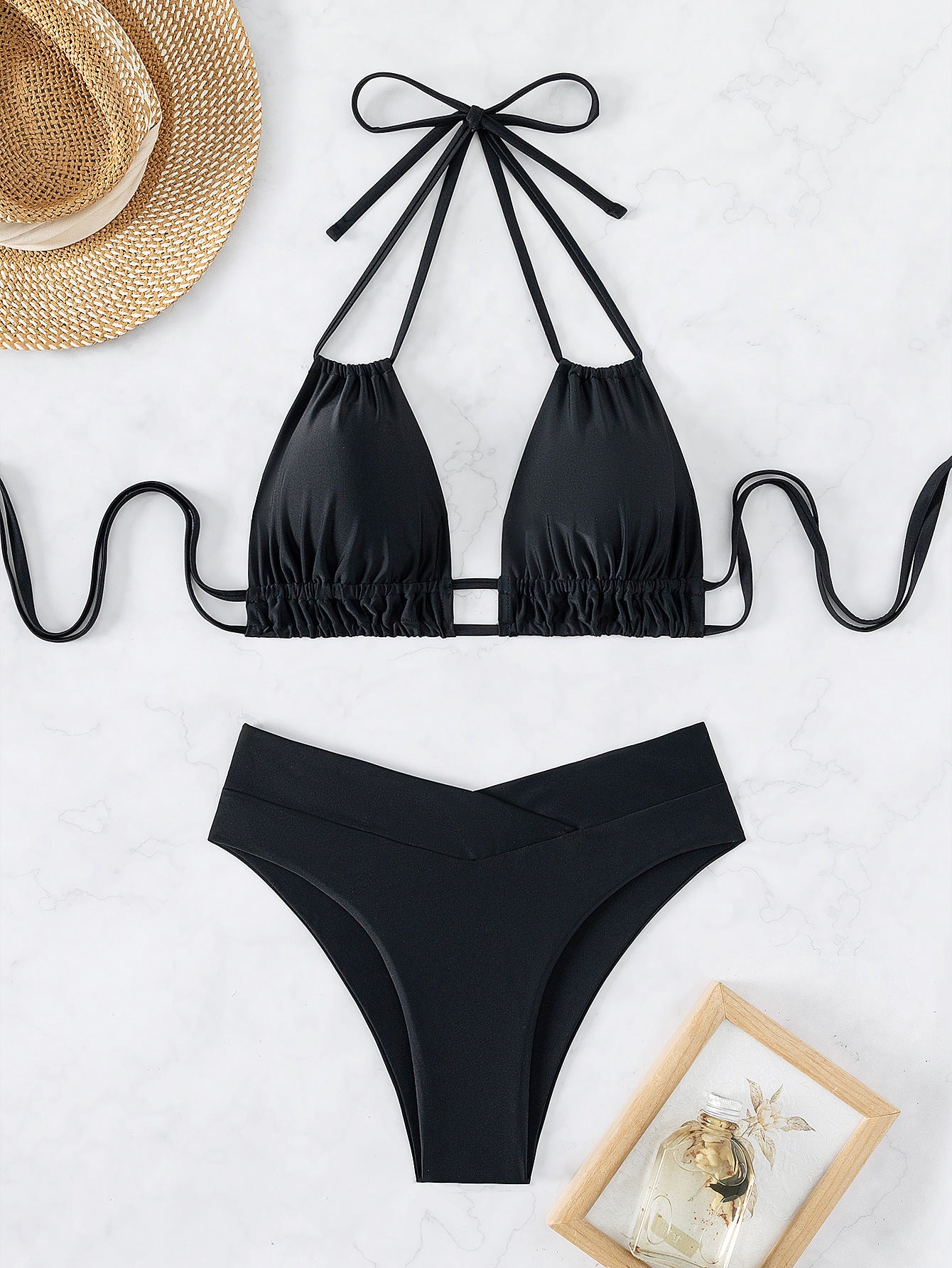 Solid Color Backless Tie Bikini Two Piece Swimsuit for Women | noémi