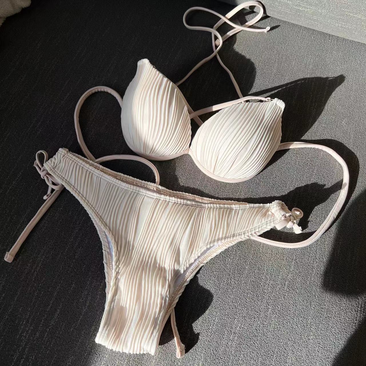 Drawstring Tie Bikini with Hard Cup Support and Textured Fabric | noémi