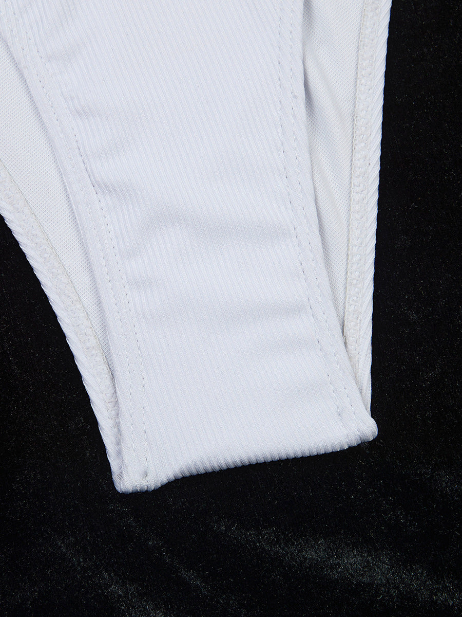 Ring Detail Three Point Bikini Set with Sunken Stripe Texture for Women | noémi