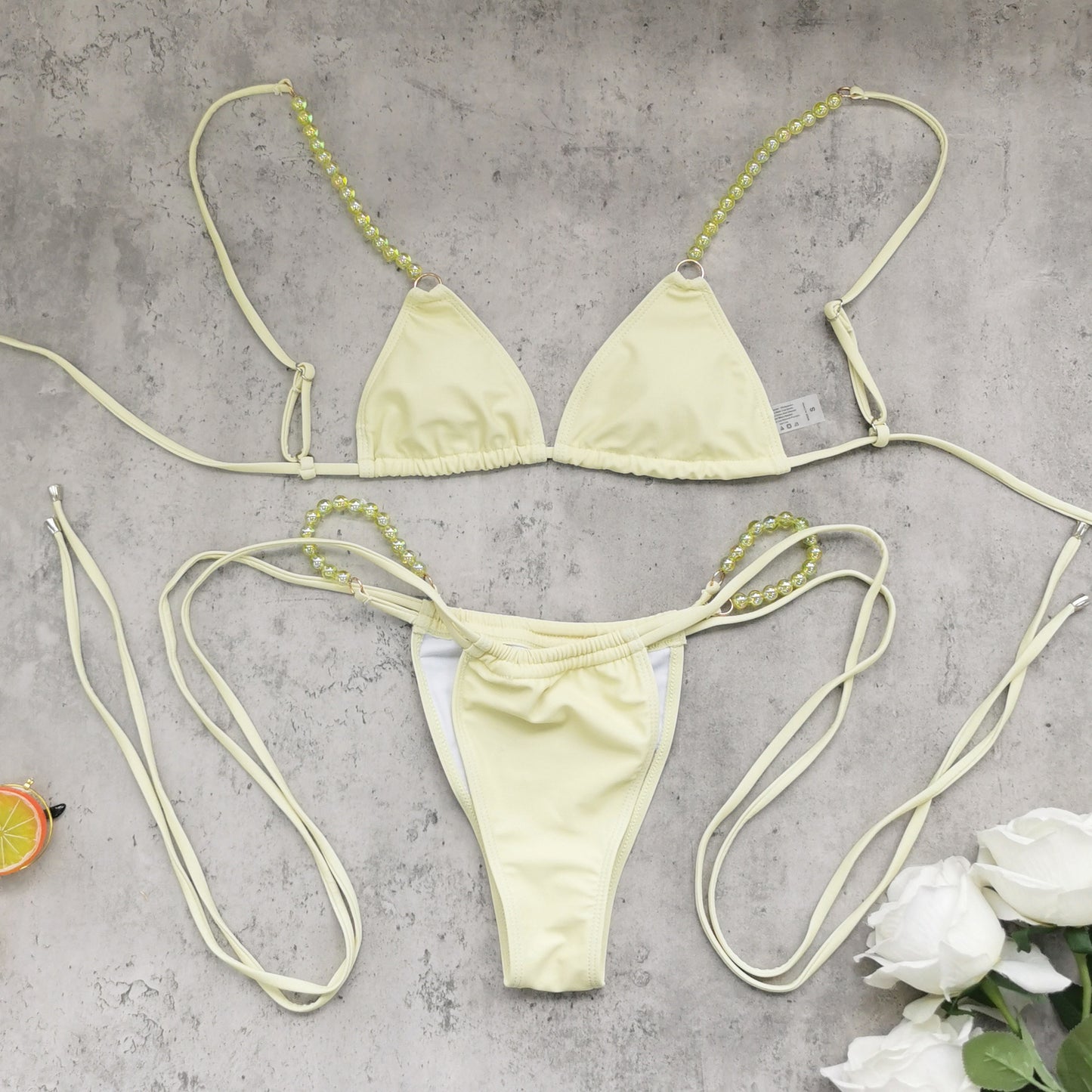 Three Point Low Waist Bikini Set in Solid Color with Back Tie Design for Women | noémi