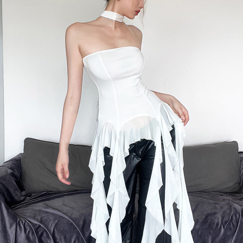 Off Shoulder Tassel Tube Top | White Strapless Vest | noémi