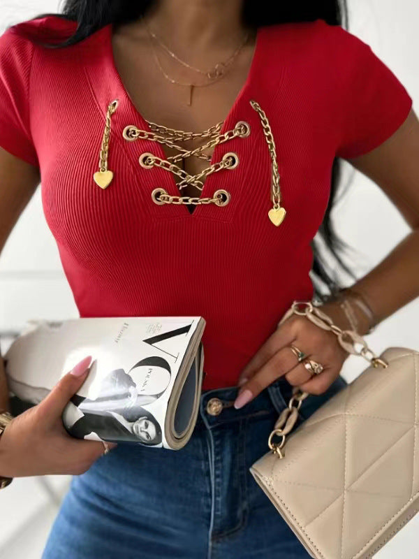 Womens VNeck TShirt with Chain Love Embellishment | noémi