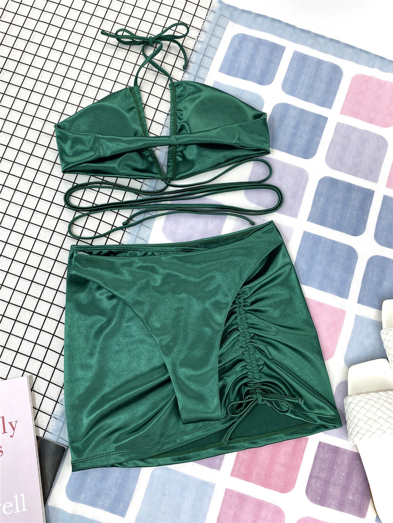 Emerald Green Women's Three Piece Laced Bikini Swimwear Set | noémi