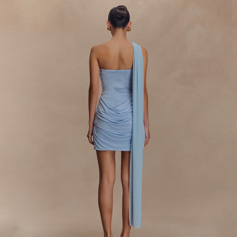Summer Pleated Tube Top Dress Ribbon Detail, Strapless, Bodycon Fit | noémi