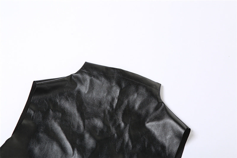 Faux Leather Two Piece Set | Sleeveless Cropped Top Pleated Skirt | noémi