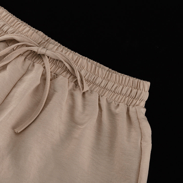 Ruffle V Neck Two Piece Set | Lace Up Blouse & Wide Leg Pants | noémi
