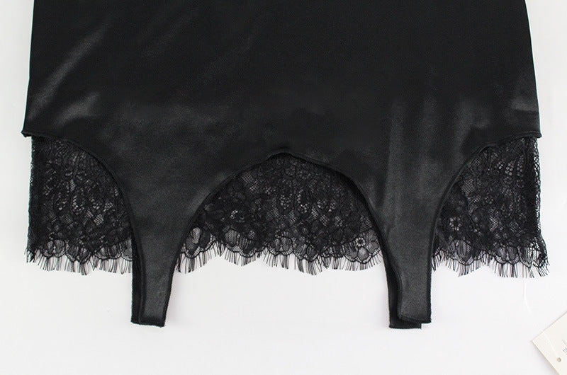 Satin Lace Stitch Dress | Slim Fit Long Sleeve Gown | noémi