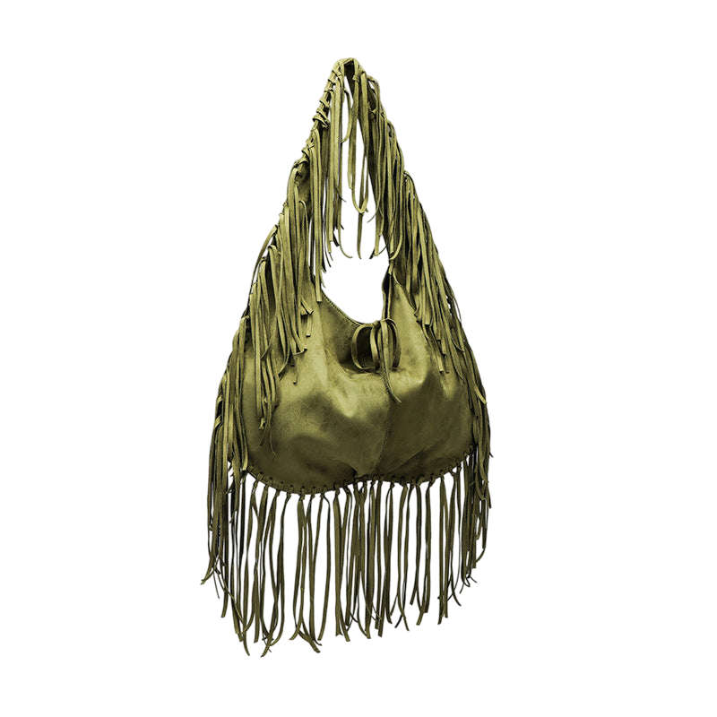 Light Brown Suede Tassel Crescent Tote – Large Capacity Dumpling Shoulder Bag | noémi