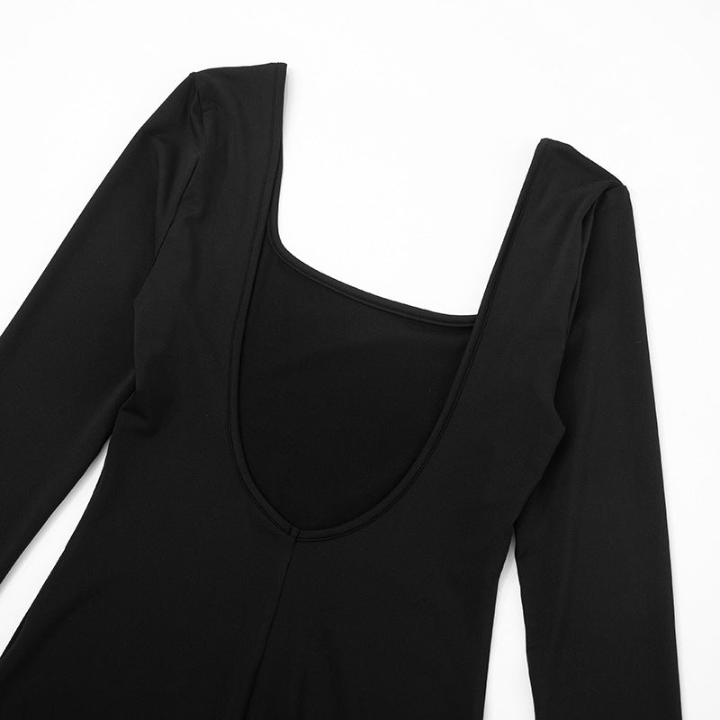 Womens Square Neck Long Sleeve Romper | Black | noémi