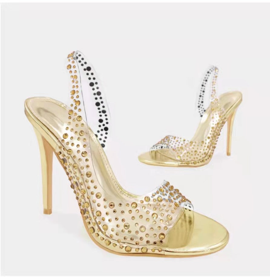 Womens Rhinestone Pointed Toe High Heels | Crystal Clear Stiletto Sandals | noémi
