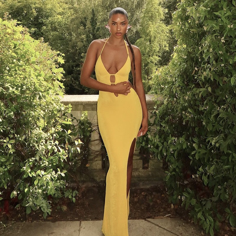 Womens Dress | Hollow Out Cutout | Backless VNeck Slim Fit Halter Maxi Dress | noémi