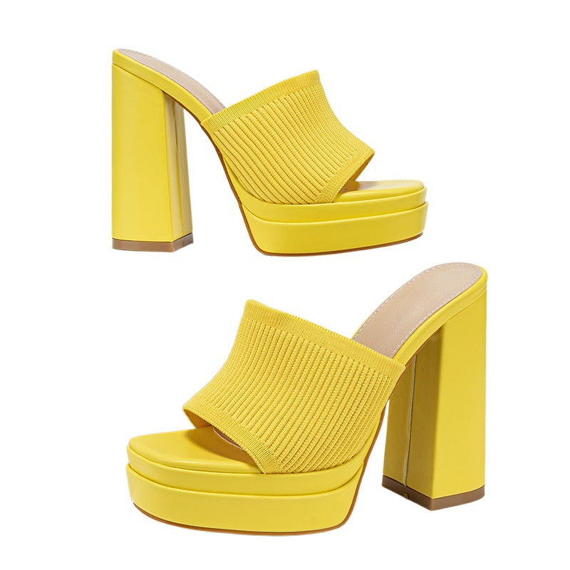 Women's High Heel Slippers | Knitted OpenToe Chunky Heels for Spring | noémi