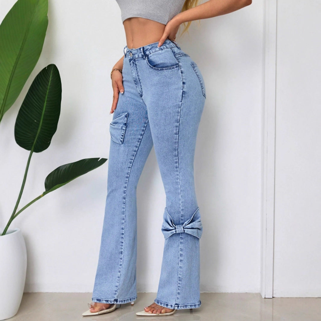 Butterfly Patchwork Flare Jeans | High Waist Bootcut Denim Trousers | noémi