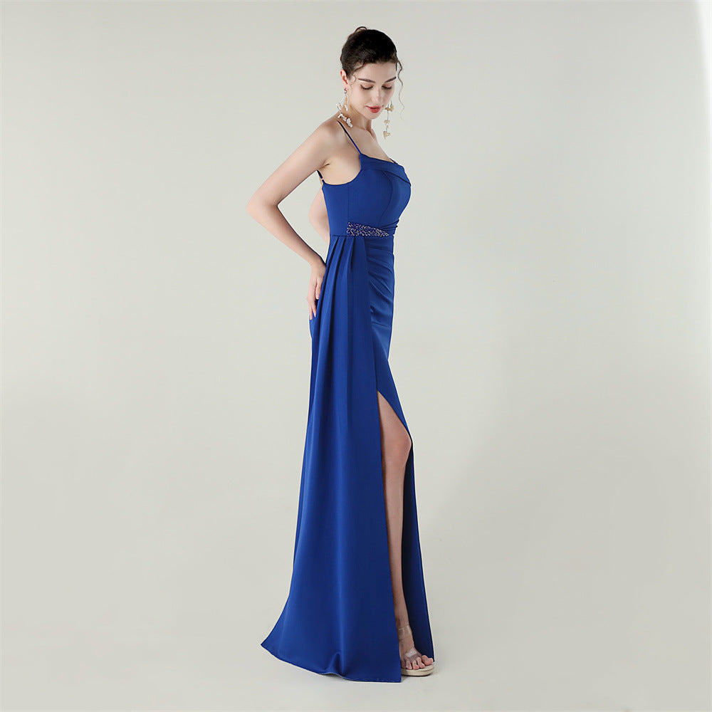 Satin Fishtail Dress | Beaded Bandeau with Slit | noémi