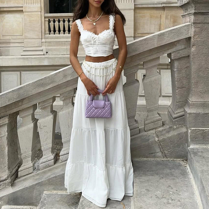 Two Piece Set | White Vest & Flowing Maxi Skirt | noémi