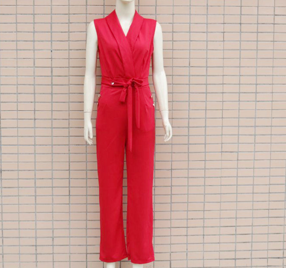 Women’s Summer Sleeveless Jumpsuit | V Neck Button Detail, Slim Fit One Piece Romper | noémi