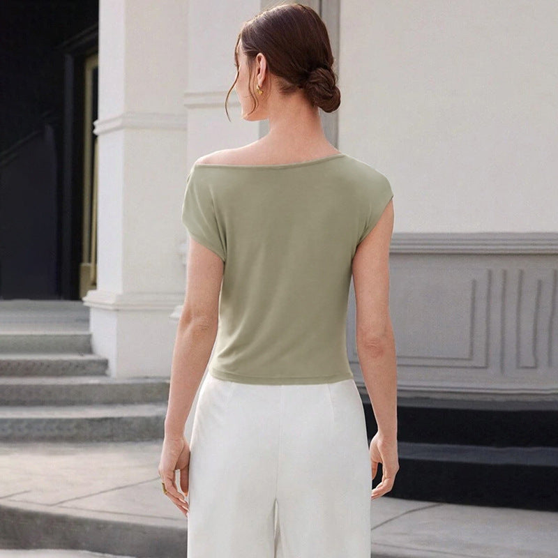 Diagonal Drape Sleeveless Top | Slim Fit & Ruched Design | noémi