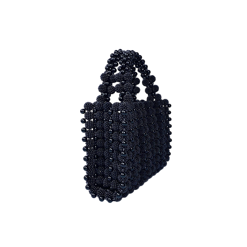 Pearl Dinner Dress Handbag – Hand‑Woven Black Beaded Square Pouch | noémi