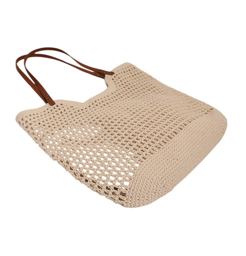 Cotton-Thread Crochet Shoulder Tote – Hollow-Out Large-Capacity Beach Bag, Cream | noémi