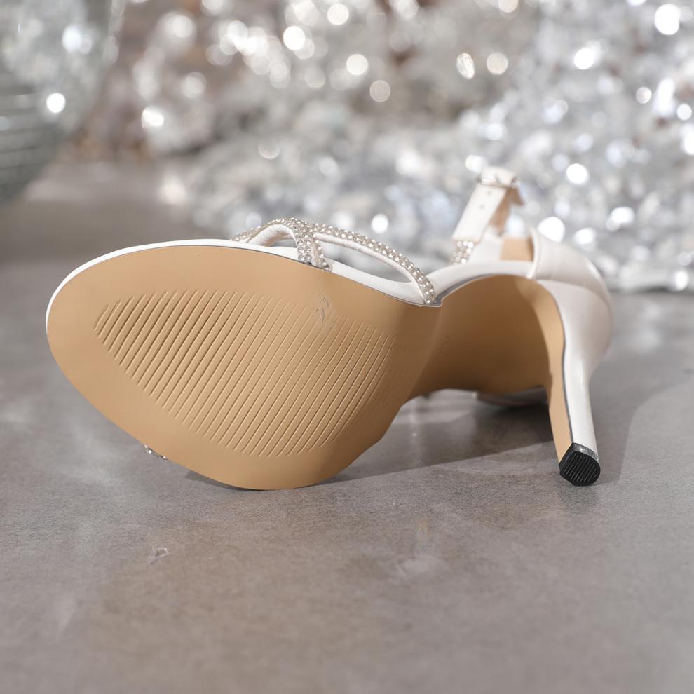 White Rhinestone Ankle Strap Stiletto Heels | Open Toe Party Sandals | noémi