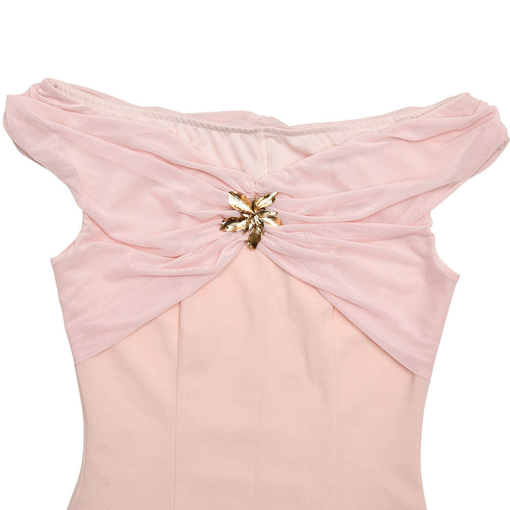 Off Shoulder Tube Top Maxi Dress | Mesh Stitching & Pleated Backless Design | noémi