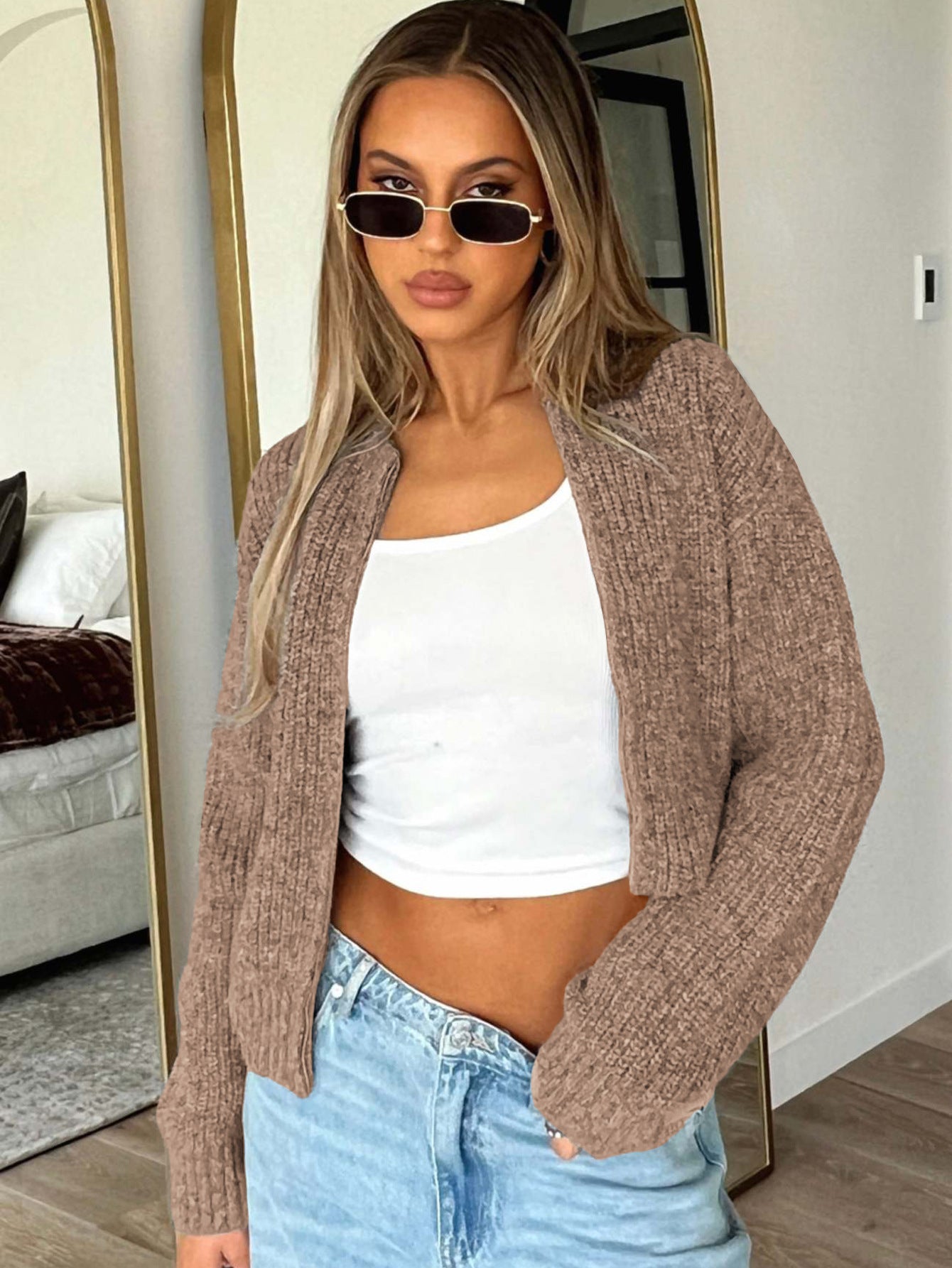 Womens Cozy Zip Up Knit Sweater | Long Sleeve Wool Blend Cardigan | noémi