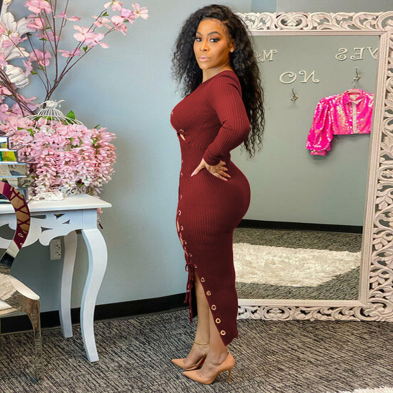 Womens Strappy Cutout Sunken Stripe Bodycon Dress | noémi